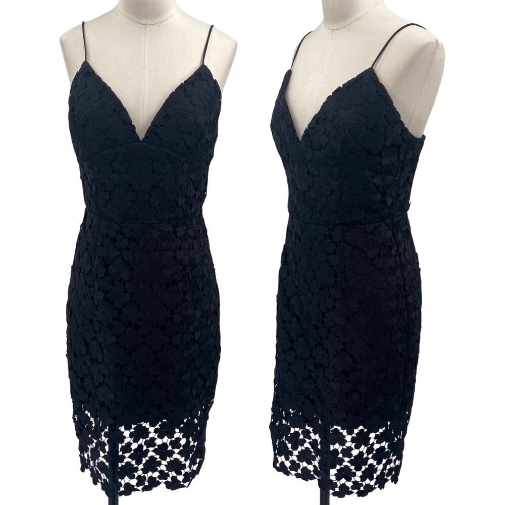 Milly Silk Embroidered Floral Lace Overlay Sheath Dress Illusion Hem Black 8